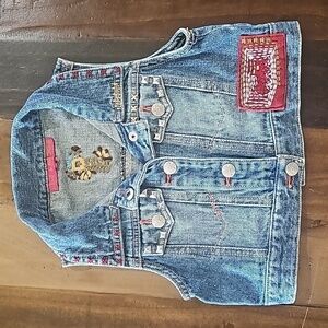 Mimi & Maggie Studded Embroidered Jean Vest 2T